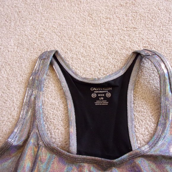 Women’s Calvin Klein Performance Cropped Tank Top Size Large Luster Silver - Picture 4 of 11